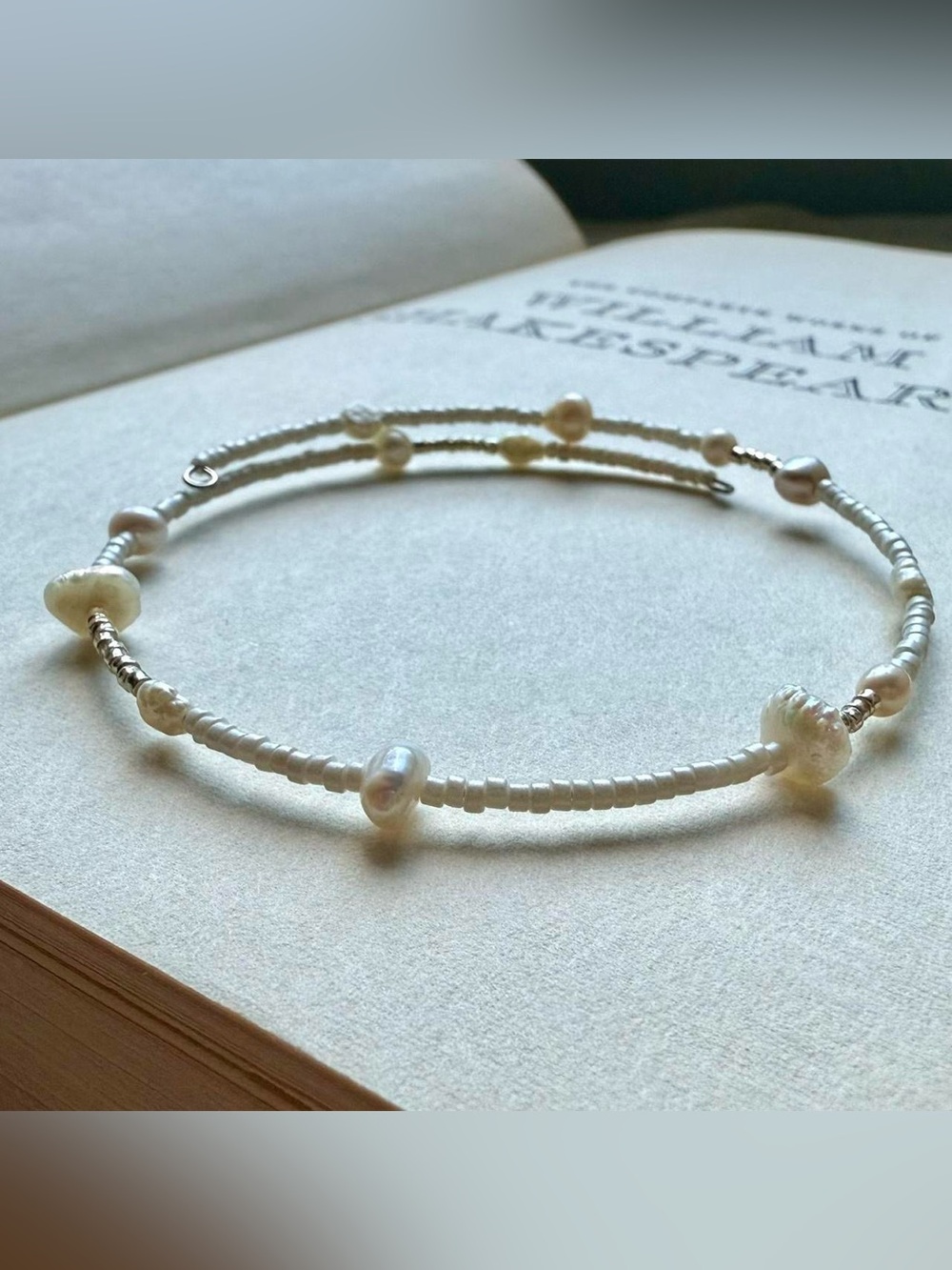 Beaded Pearl Memory Wire Bracelet